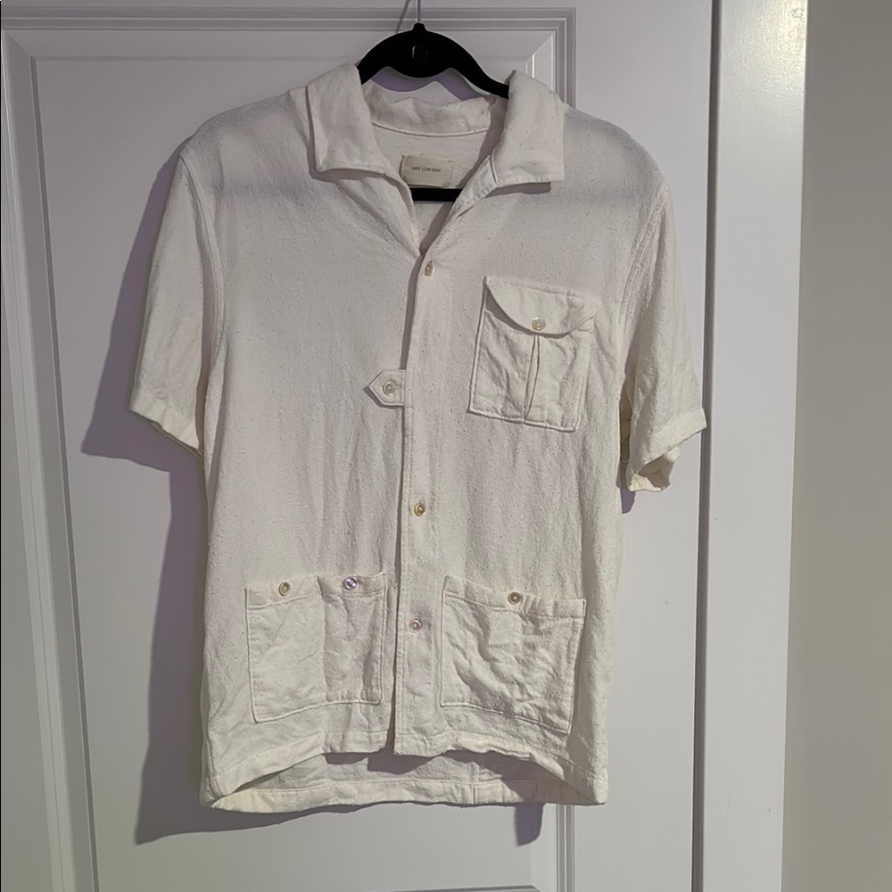 Aime Leon Dore Cotton-Linen Blend White Button Up Shirt
